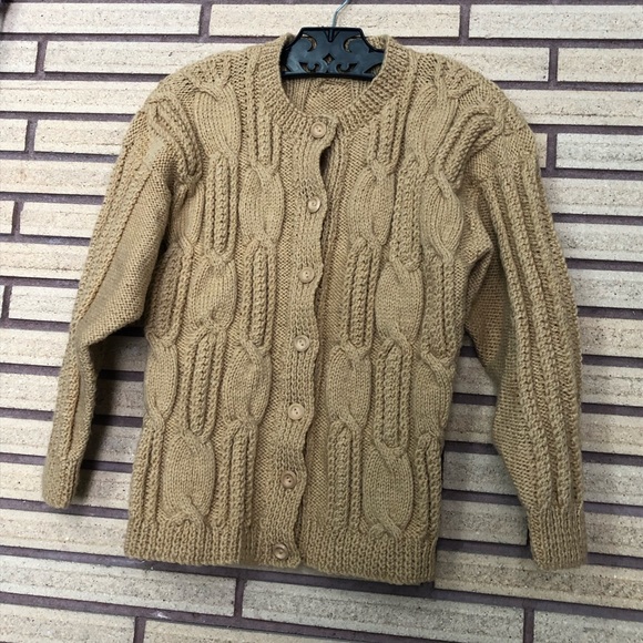 Vintage Handknit Camel Cable Knit Cardigan Sweater - Bust 30 - Size S - Picture 11 of 11